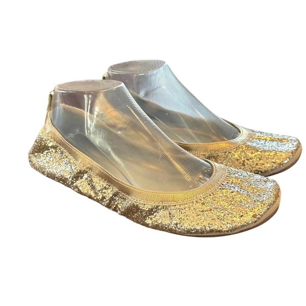 Yosi Samra Samara Gold Glitter Foldable Ballet Flats Womens Size 8 Slip On Shoes